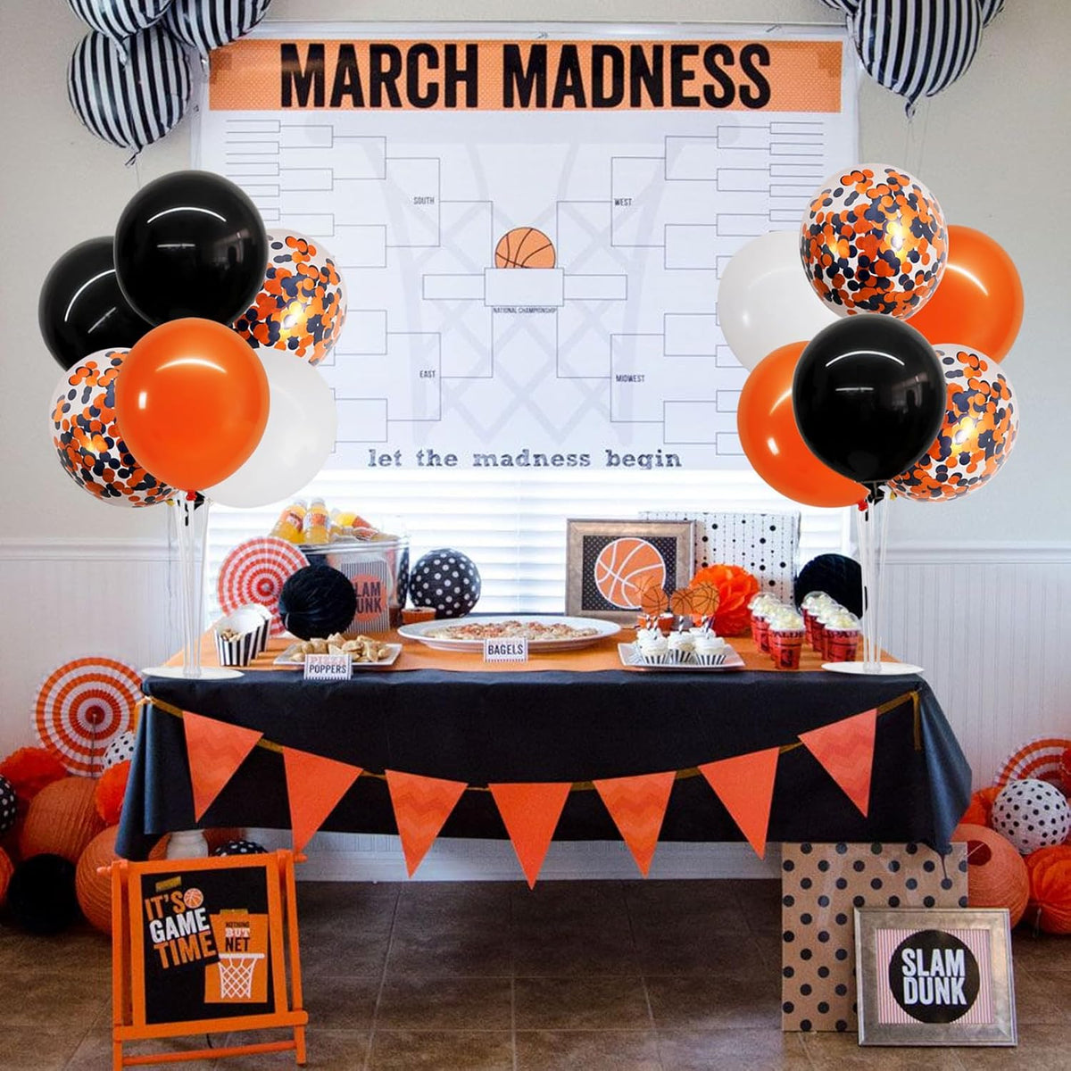 TONIFUL 4 Set Halloween Balloons Black Orange Confetti White Balloon Stand Centerpiece Table