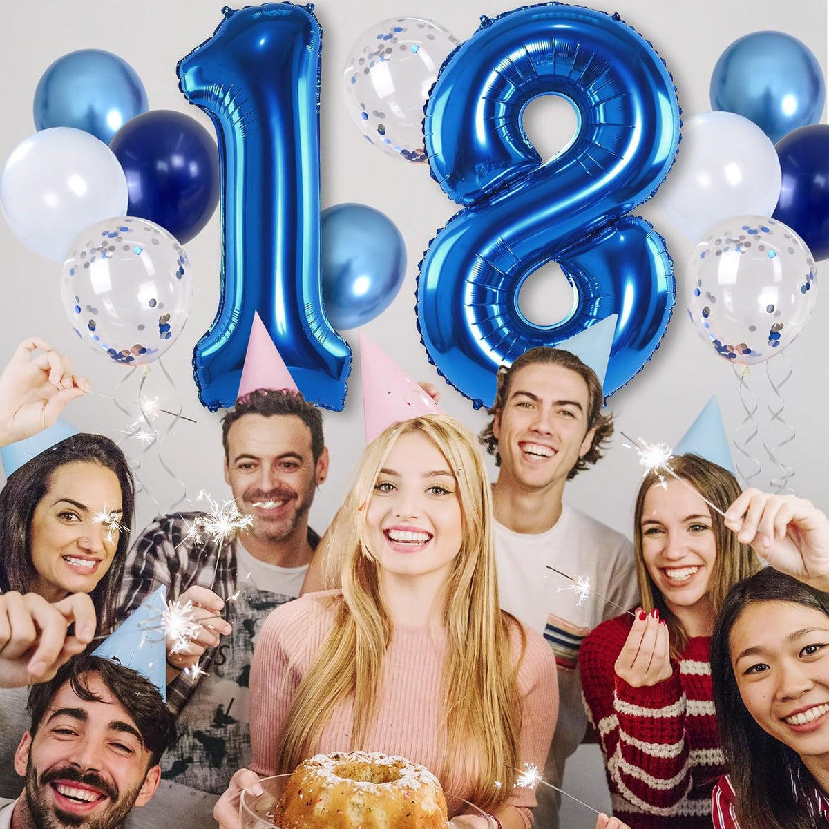 Navy Blue 18 Balloons, 40 Inch Dark Blue Foil Number 18 Balloon Set, XXL Self Inflating 18 Helium