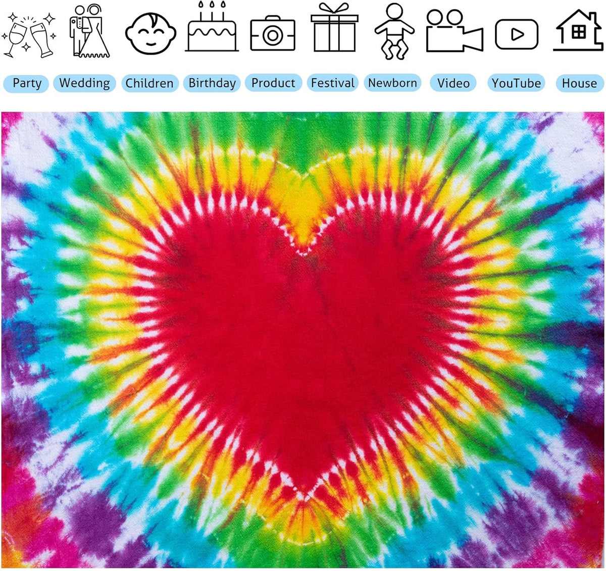 Hippie Backdrop 10x7ft 60s 70s Backgrounds Tie Dye Theme Party Decorations Hippie Supplies Photo