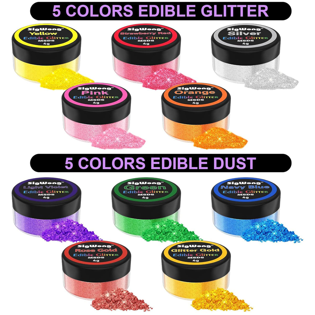 Edible Glitter - 10 Colors Luster Dust Edible Set for Drinks, Food Grade Edible Glitter Dust for