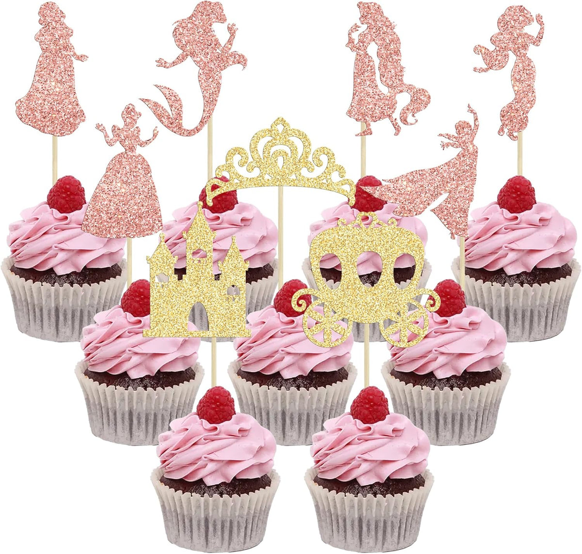 Gyufise 36Pcs Princess Cupcake Toppers Glitter Mermaid Girl Castle High Heel Crown Cupcake Picks
