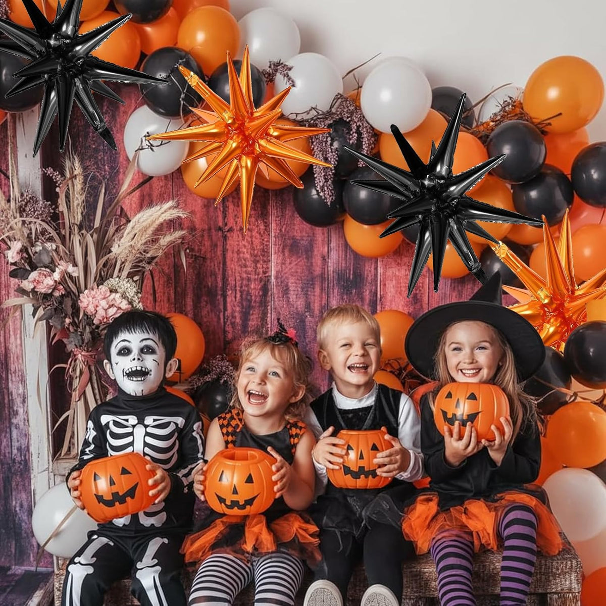 Black Orange Star Balloons,9Pcs 22Inch Black Orange Explosion Spike Cone Helium Polyester Film Star