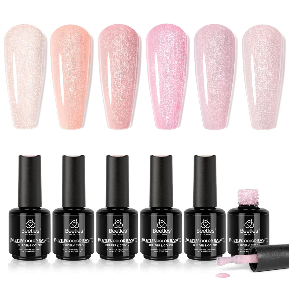 Beetles Base Color Gel Nail Polish Set – 6 Colors Nude Gel Polish, 5 in 1 Builder Rubber Base Coat