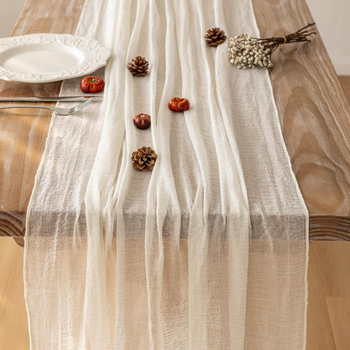 6pcs Ivory Gauze Rustic Cheesecloth Table Runner 120 Inch 10 FT for Wedding Baby Shower Bridal