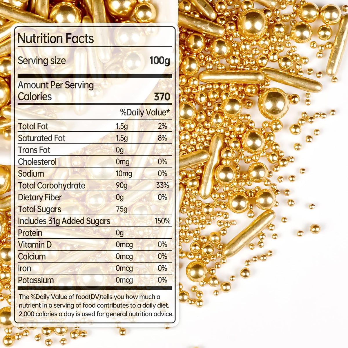 Gold Pearl Rods Sprinkles for Cake Decorating, Edible Sugar Pearls Rods Candy, 150g/5.29oz, Mix