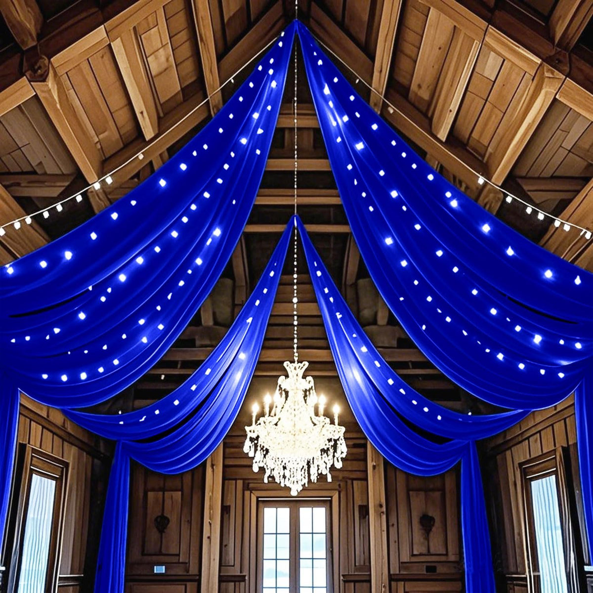 FUHSY Royal Blue Ceiling Drapes for Wedding Arch Draping Fabric Chiffon Wedding Drapery 4 Panels