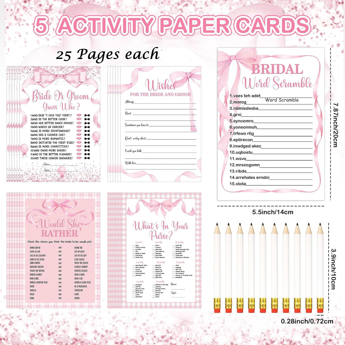 Teling 145 Pieces Bridal Shower Game Bridal Shower Favors Set Wedding Games Cards and Pencils for