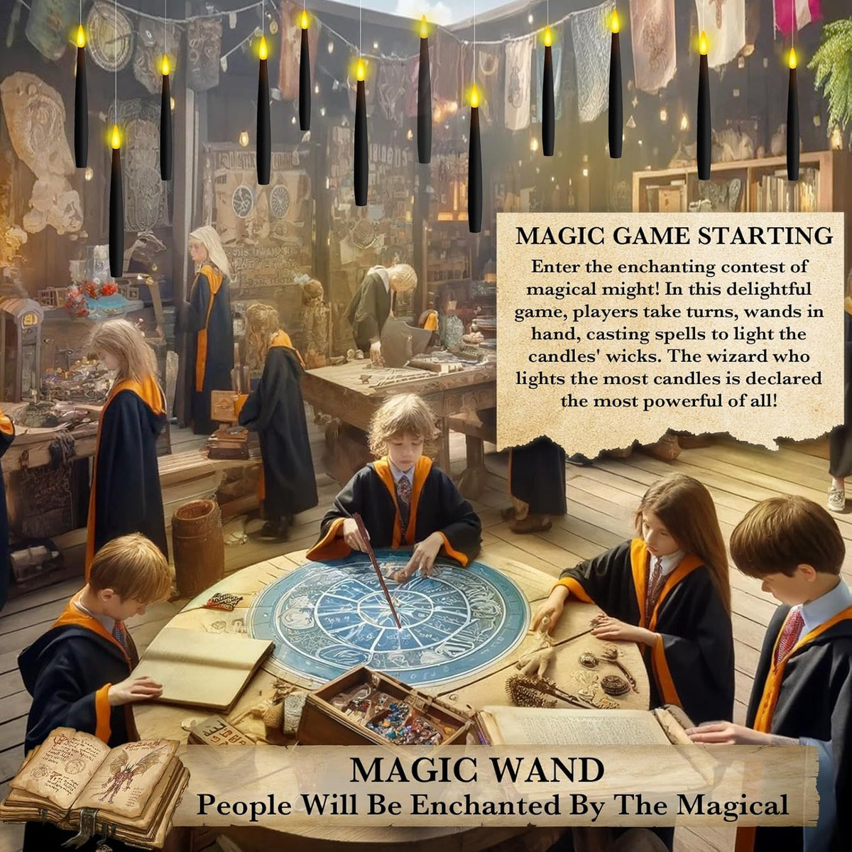 NURADA Floating Candles with Wand Remote Timer - Magic LED Hanging Flameless Taper Candles