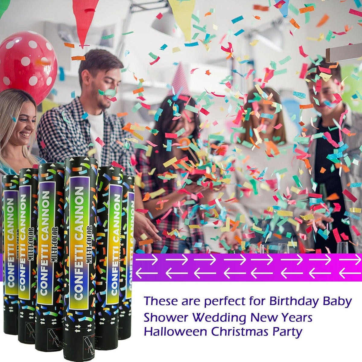 Biodegradable Confetti Cannon 6 Pack Multicolor Party Popper Shooters,12 Inch Large Confetti Cannon
