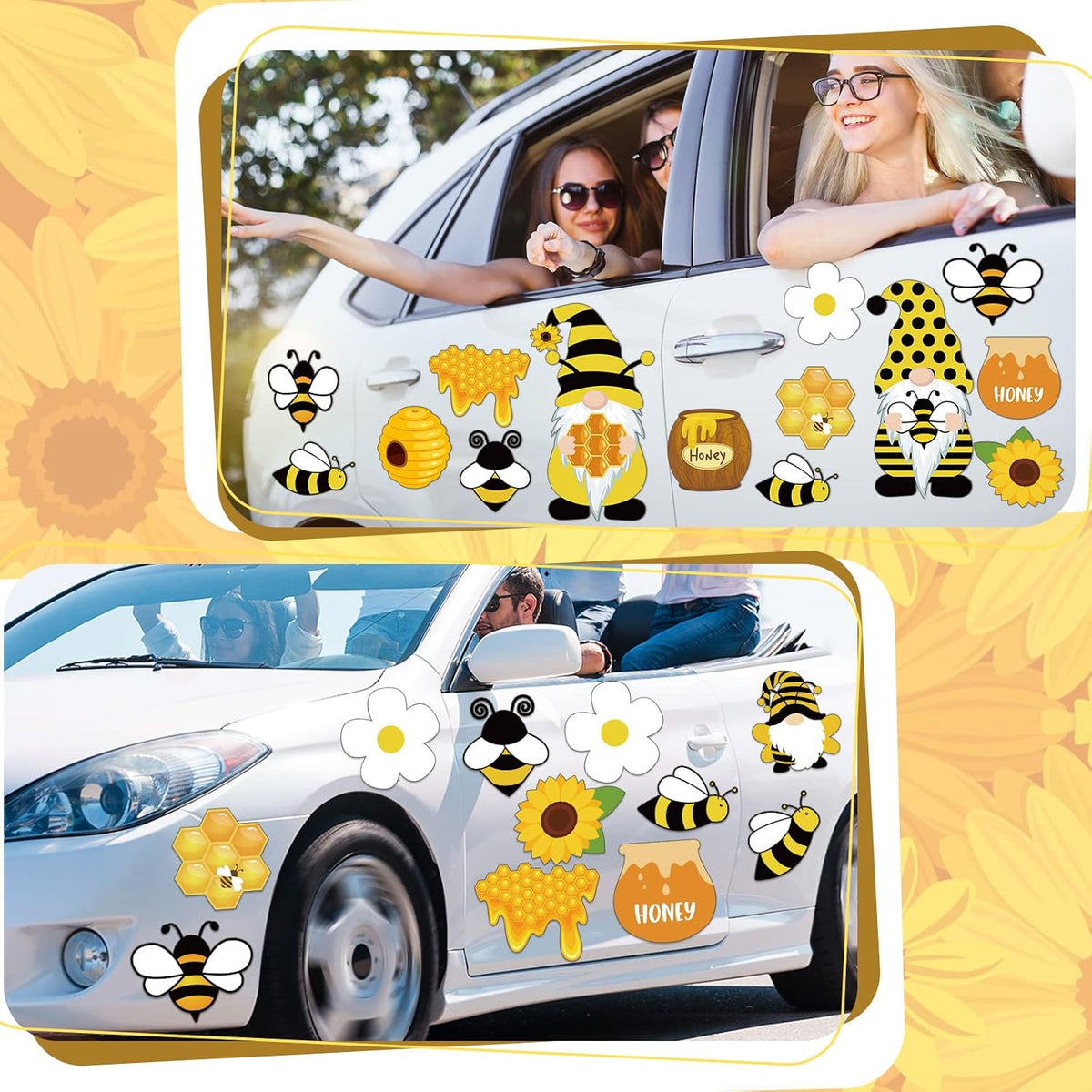 Xuhal 25 Pcs Bee Decor Refrigerator Magnets Happy Bee Gnome Sunflower Magnetic Stickers Car Magnets