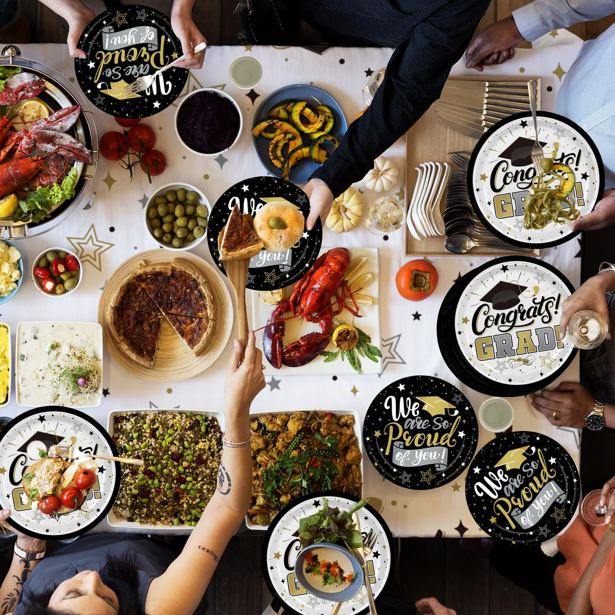 Graduation Decorations 2026 Black and Gold Grad Party Supplies with Disposable Plates, Napkins