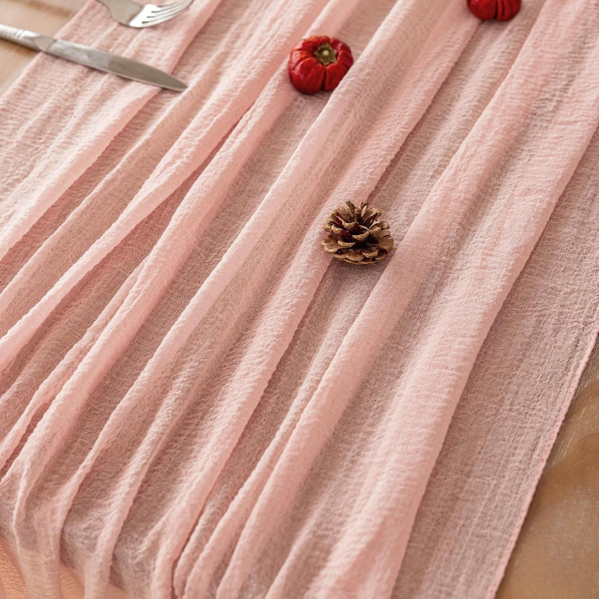 Keketo Pink Table Runner Cheese Cloth Rustic Gauze Cheesecloth Table Runner 120 Inch 10 FT for