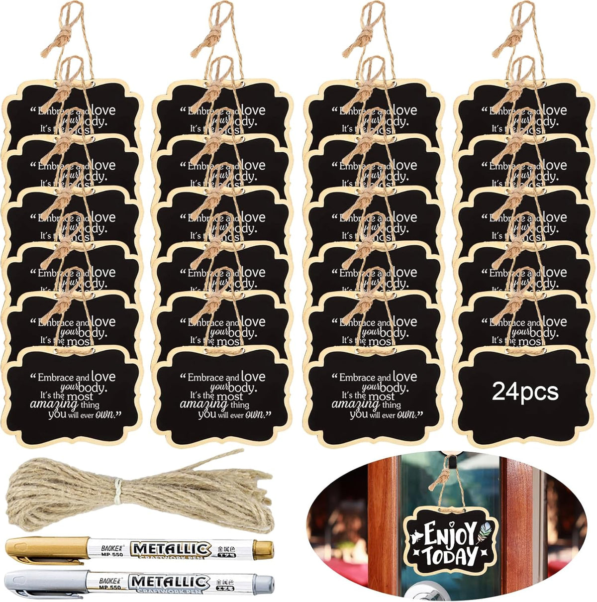 24PCS Reusable Chalkboard Tags with String, ULENDIS 2.36x3.35 Inch Wooden Chalkboards Signs with