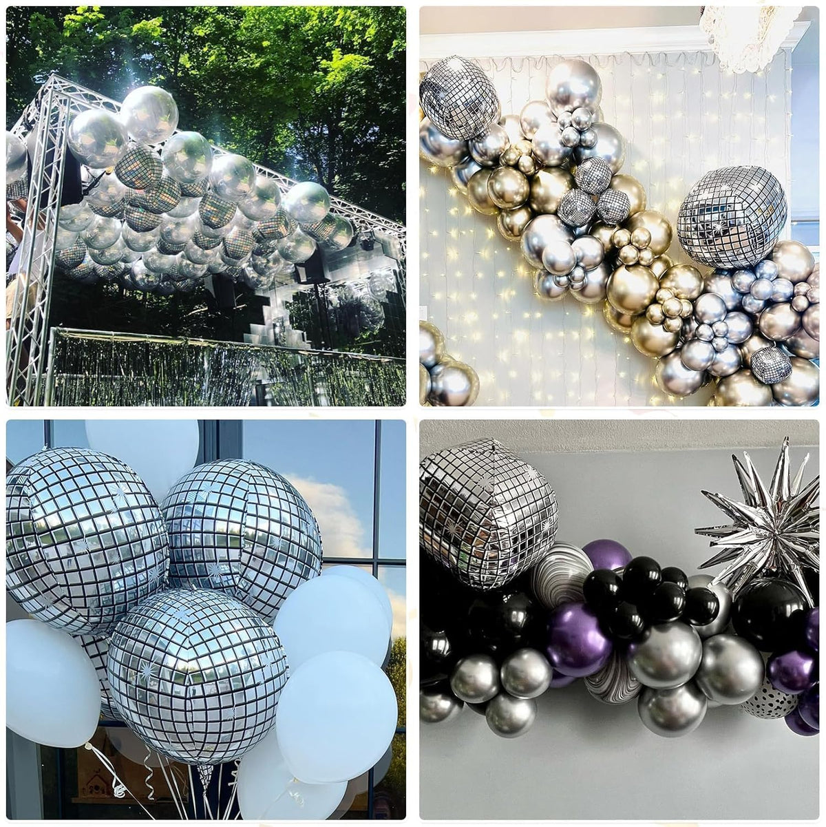 6Pcs Giant 4D Disco Ball Balloons, Sparkle Silver Disco Party Decorations, 22 Inch Round Foil