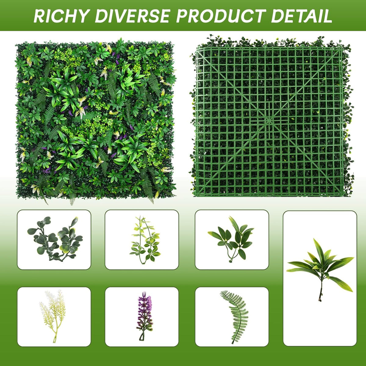 Artificial Grass Wall Panels 20"x20"(6pcs), Hedge Green Wall Decor Backdrop, UV-Anti Fake Greenery