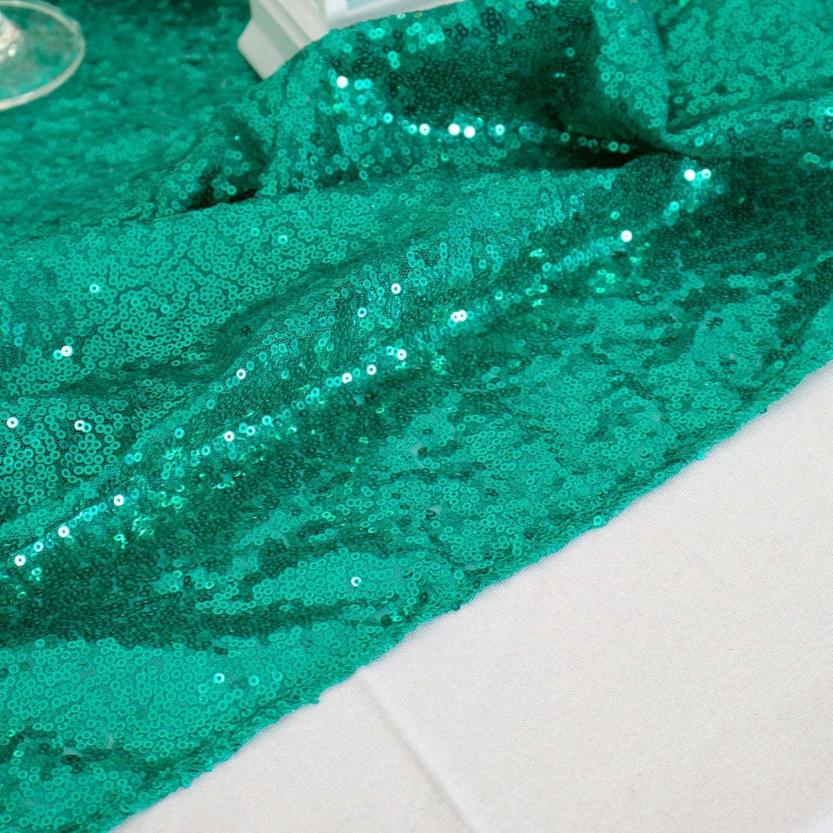 ShinyBeauty Sequin Tablecloth Square 54x54-Inch Green Table Cloths for Round Tables Christmas Green