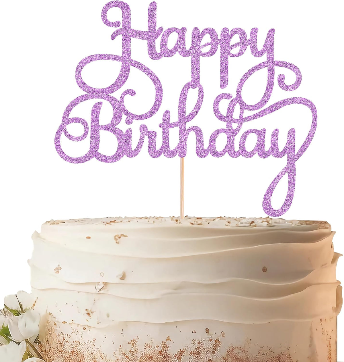 Happy Birthday Cake Topper - Purple Glitter Birthday Party Cake Decoration Supplies - Happy