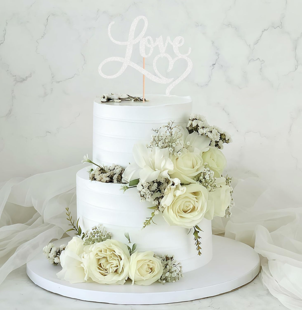 Love Cake Topper - Silver Glitter Paper Wedding Cake Decoration Supplies, Perfect for Bridal