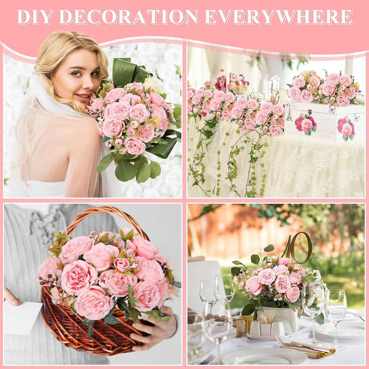 8 Bundles Artificial Peonies Flowers Boho Faux Flowers Arrangements Artificial Centerpiece Spring