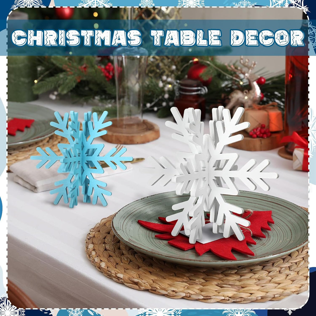 Bucherry 12 Pcs Wooden Snowflake Table Decor 3D Snowflake Tabletop Signs and Centerpiece for