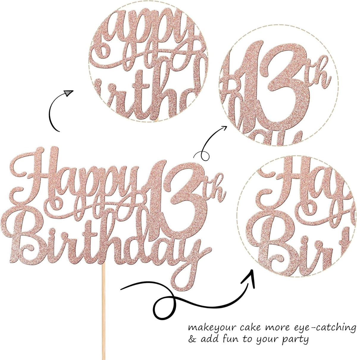 1 PCS Happy 13th Birthday Cake Topper Glitter Cheers to 13 Years Birthday Cake Pick Official