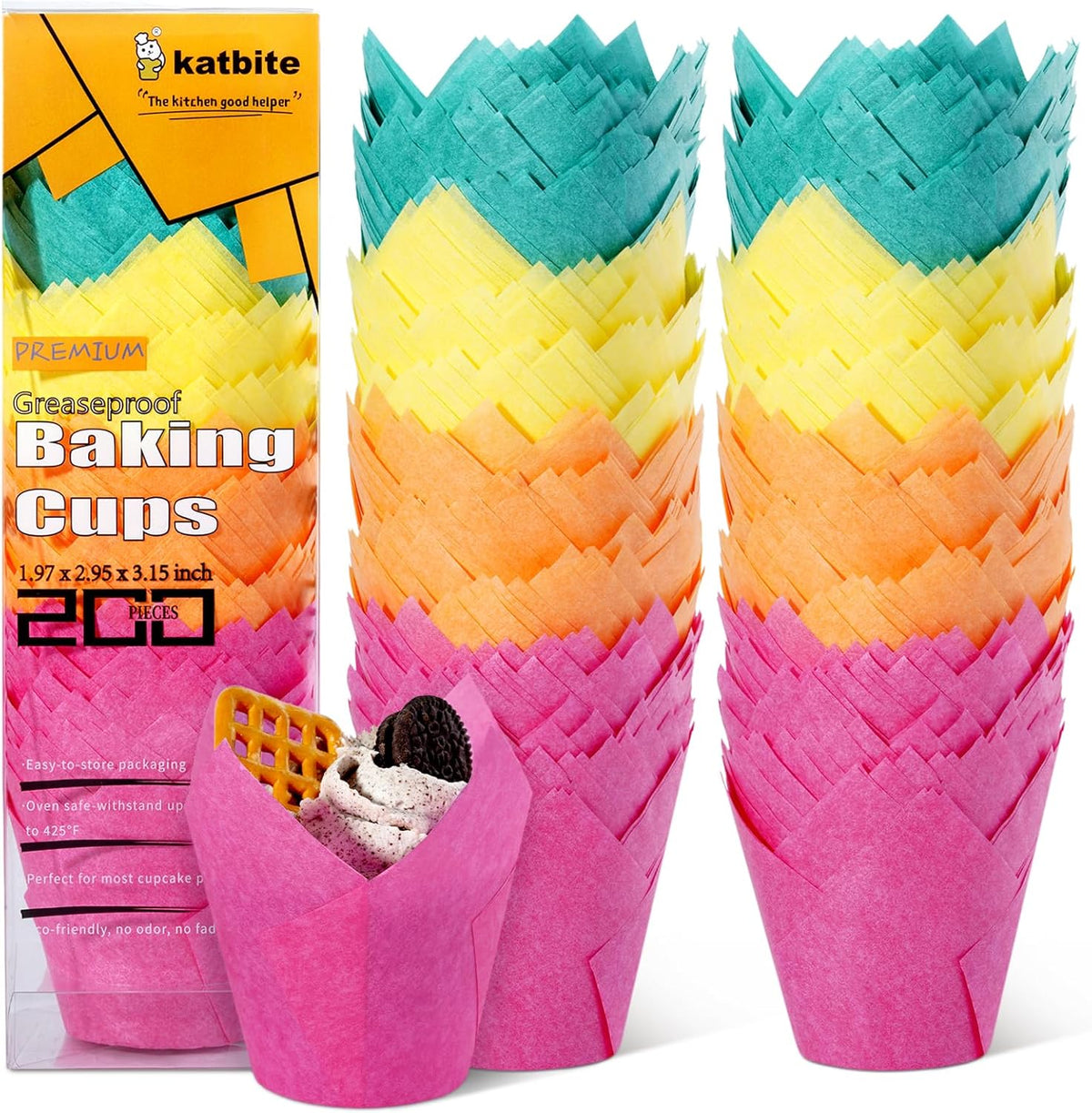 Katbite Tulip Cupcake Liners 200PCS, Muffin Liners Baking Cups, Cupcake Wrapper for Party, Wedding