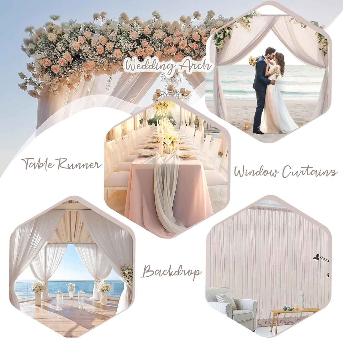 PARTISKY 10ftx10ft Taupe Chiffon Sheer Backdrop Curtains, Wrinkle-Free Wedding Backdrop Drapes for