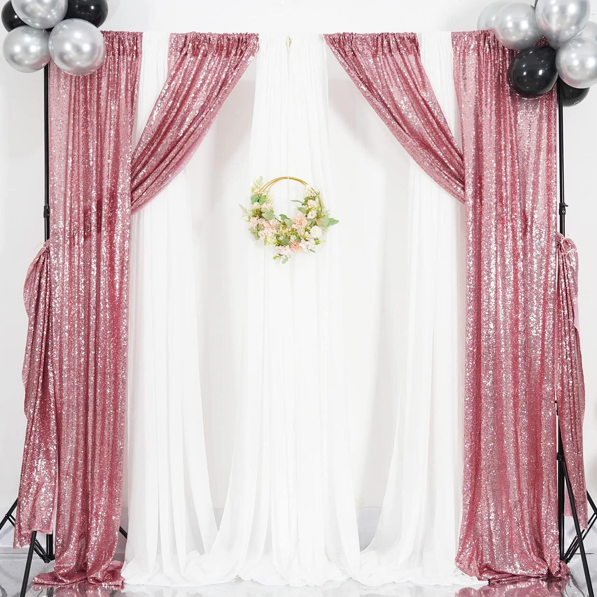 Poise3EHome 2 Panels 2ft x 8ft Fuchsia Pink Sequin Backdrop Curtains for Wedding Party Xmas