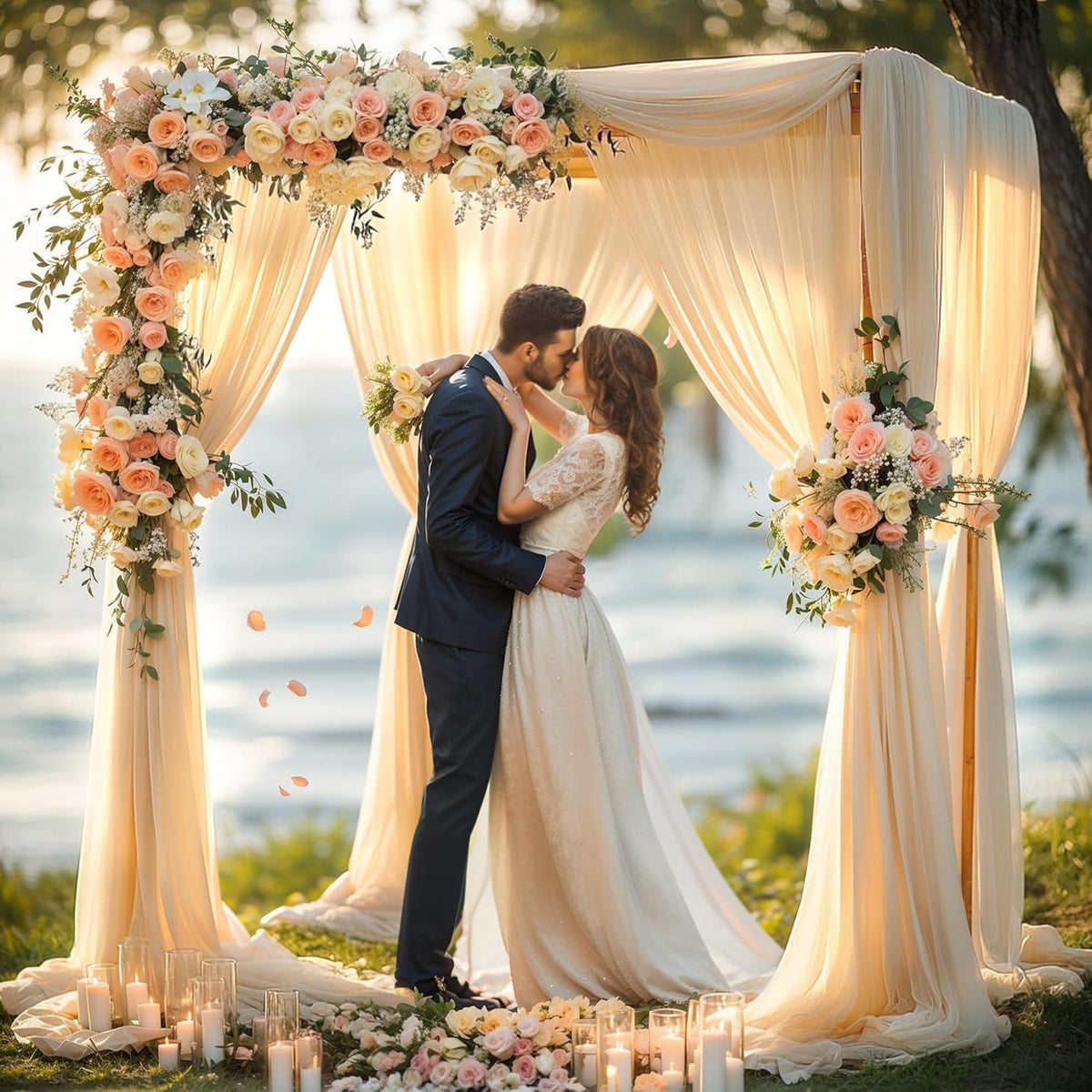 Wedding Arch Draping Fabric, 1 Panel 28" x 19Ft Champagne Sheer Backdrop Curtain for Ceremony