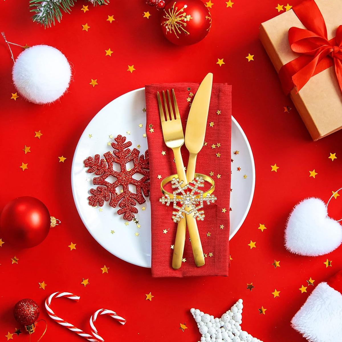 Patelai 100 Pieces Snowflake Napkin Rings Thanksgiving Christmas Napkin Holders Exquisite Household