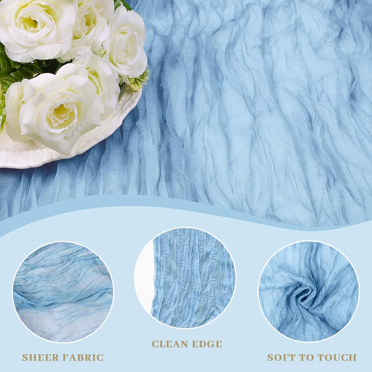 Le courant 6pcs 10Ft Cheesecloth Table Runner, Rustic Boho Gauze Cheese Cloth Runner Table Runner