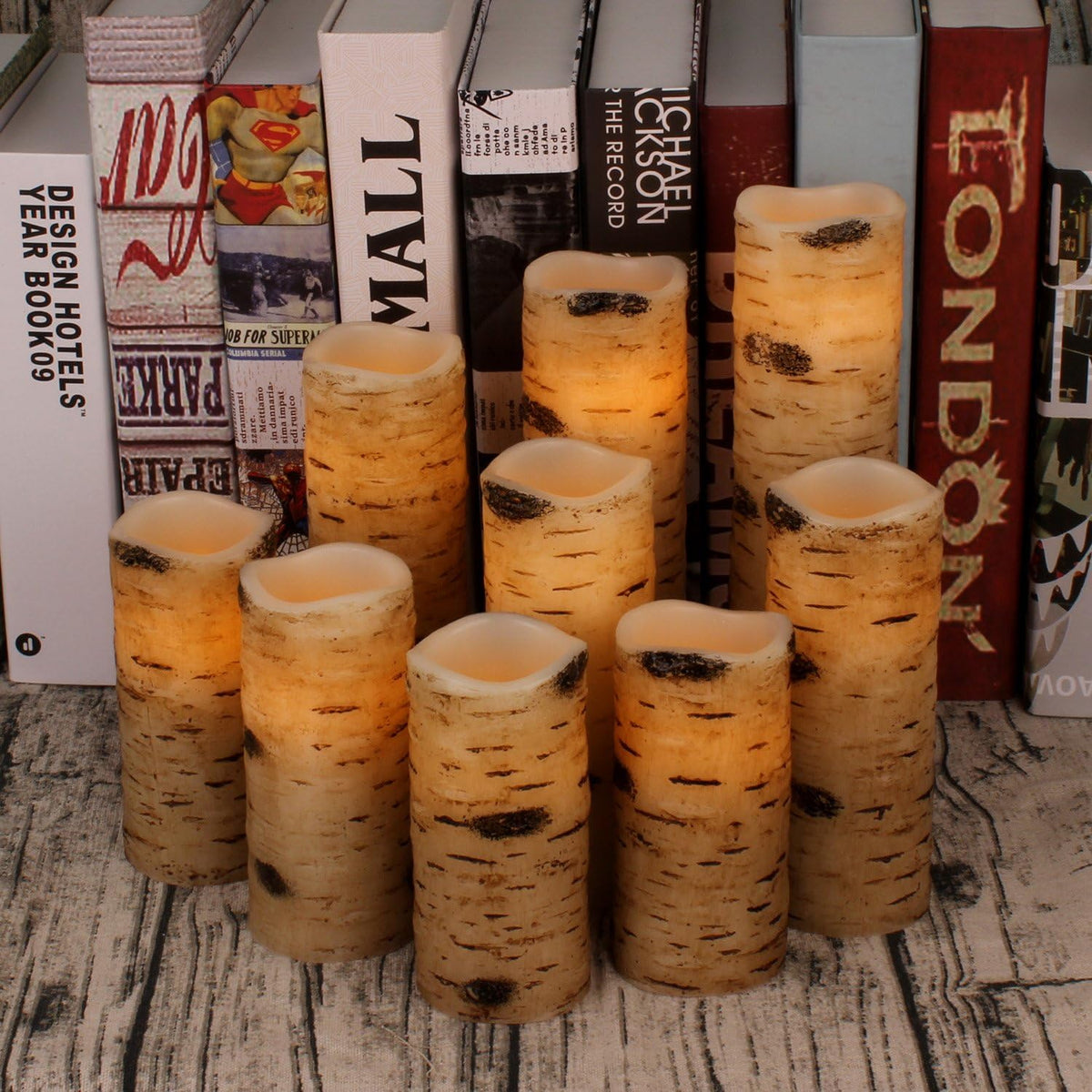 Vinkor Flameless Candles Battery Operated Candles Birch Effect 4" 5" 6" 7" 8" 9" Set of 9 Real Wax