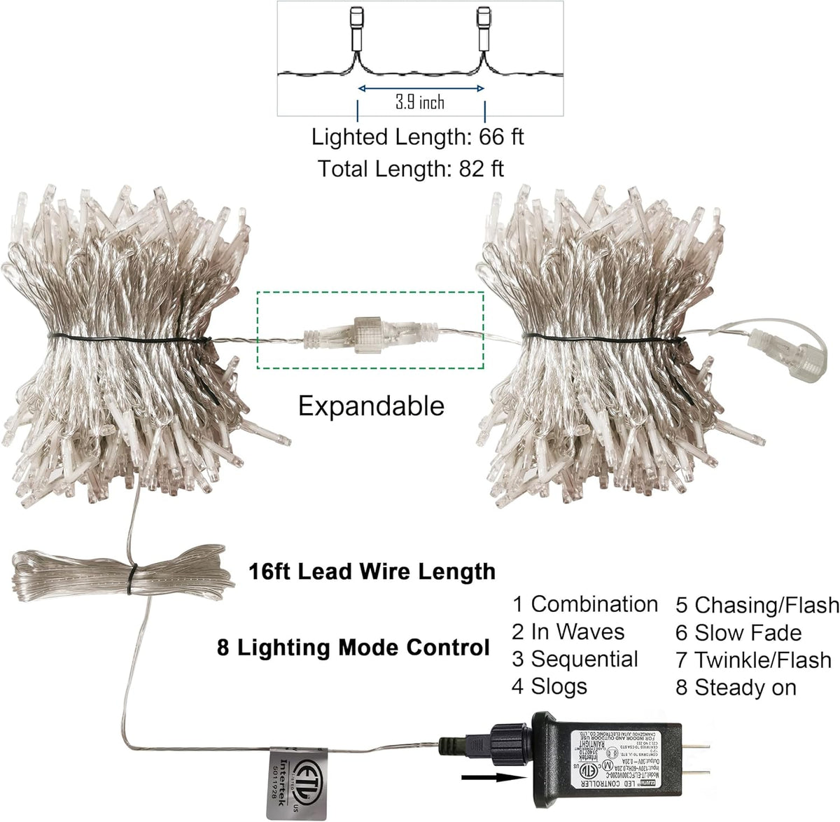 LJLNION 300 LED Christmas Lights, Extra Long 98.5FT Xmas String Lights Outdoor Indoor, 8 Lighting