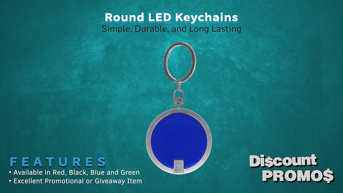 DISCOUNT PROMOS 10 Round LED Keychains - Battery included, Plastic - Blue