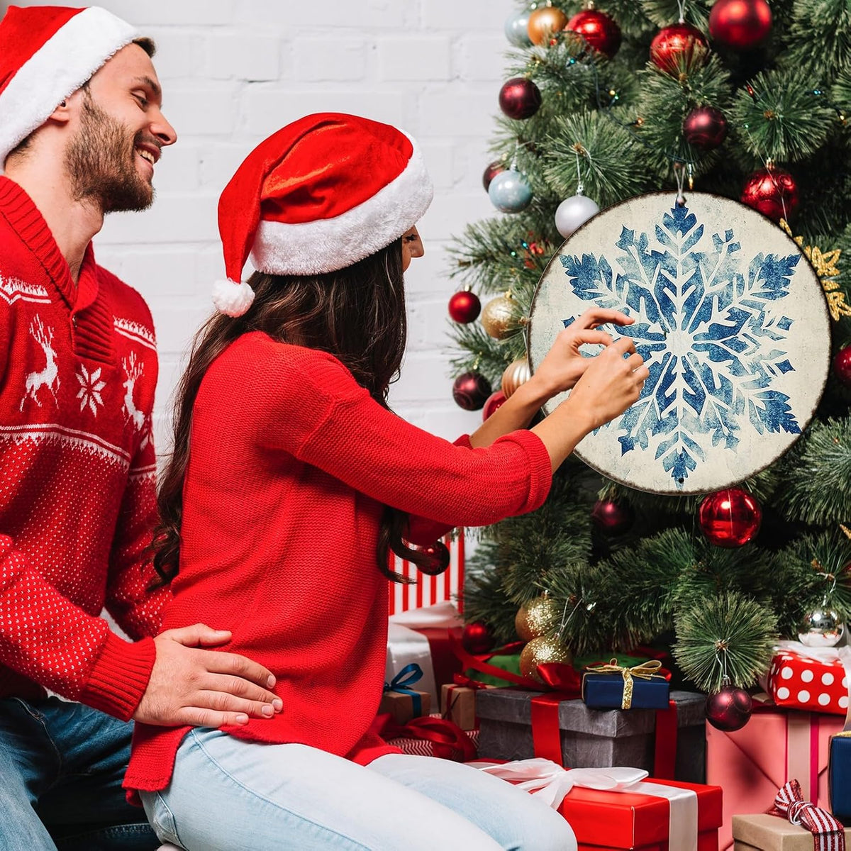 Round Christmas Metal Tin Sign Vintage Snowflake Signs Winter Christmas Sign Retro Wall Decor Tin