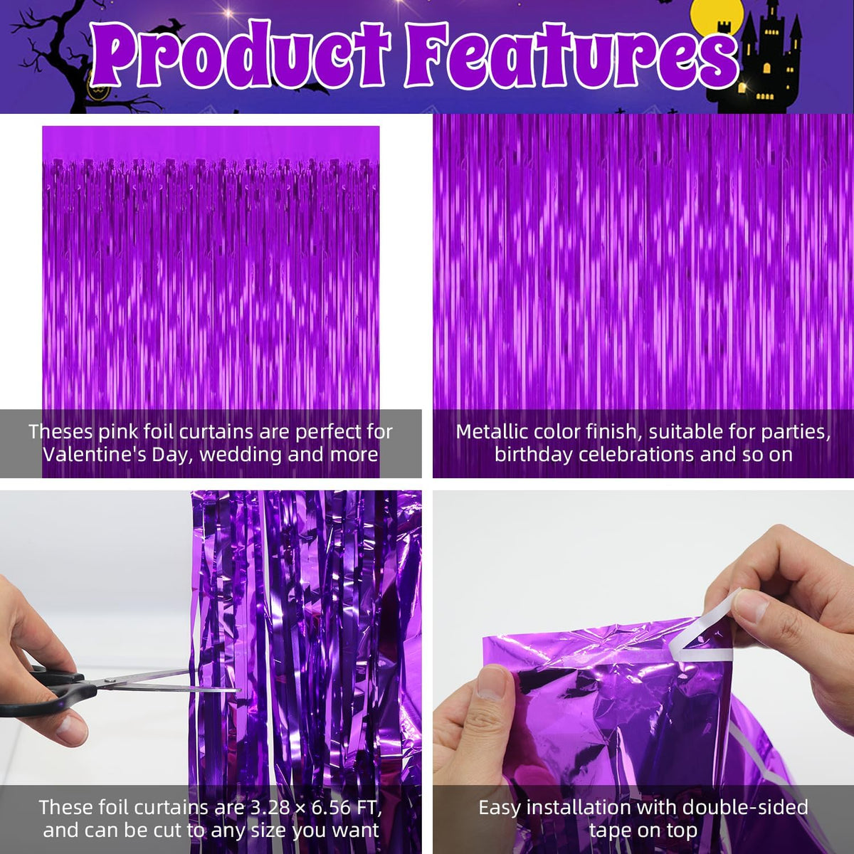 5 Pack Purple Backdrop Tinsel Streamers Foil Fringe Backdrop Halloween Party Decorations Purple