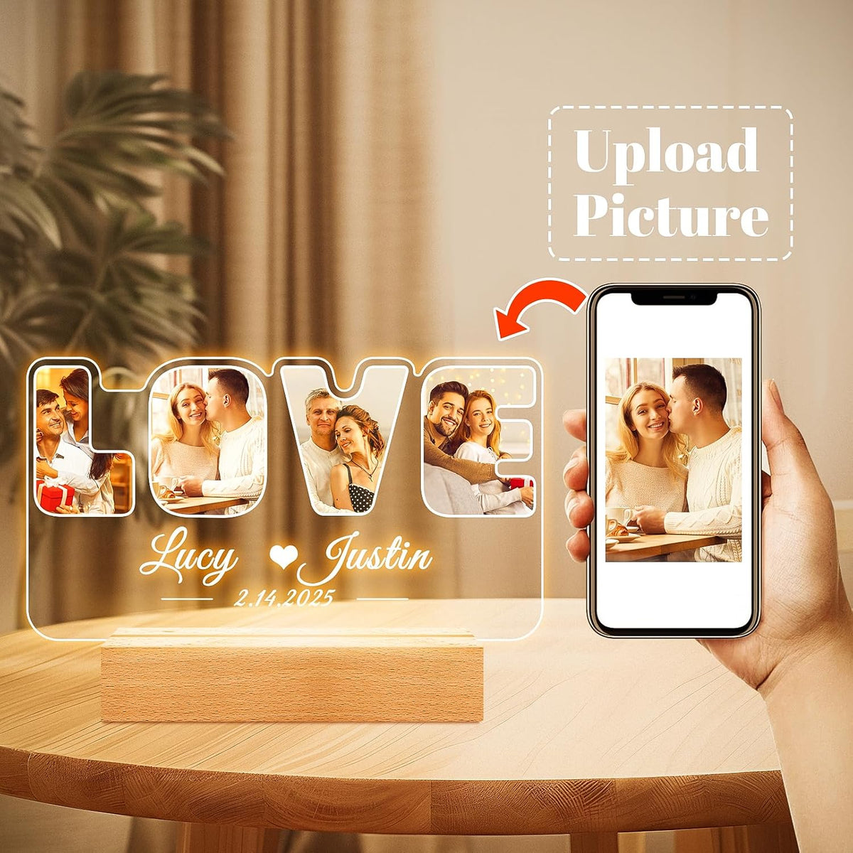 Custom Picture Frames with Photos, Personalized Photo Frame with Night Light, Customized Picture
