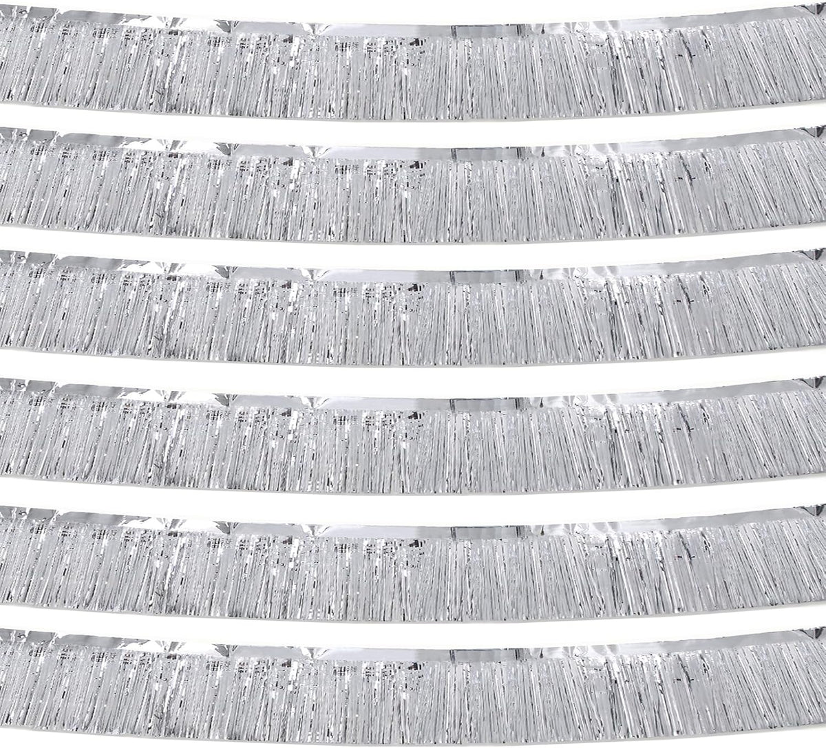 Silver Foil Fringe Garland 10FT 6packs, Metallic Foil Tinsel Fringe Banners for Parade Float