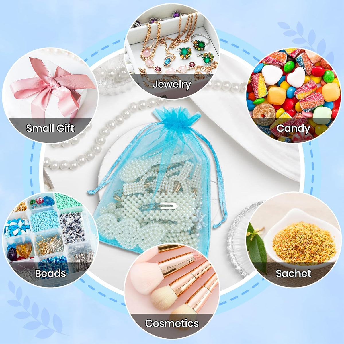 ANZNKU 50 Pack Organza Bags 4x6 Inch, Small Mesh Bag Drawstring Organza Gift Bags for Baby Shower
