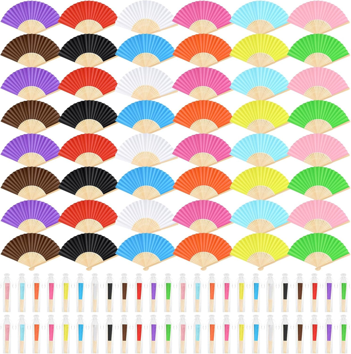 48 Pieces Hand Held Bamboo Folding Fans Paper Fans Handheld for Women Foldable Girls Wedding