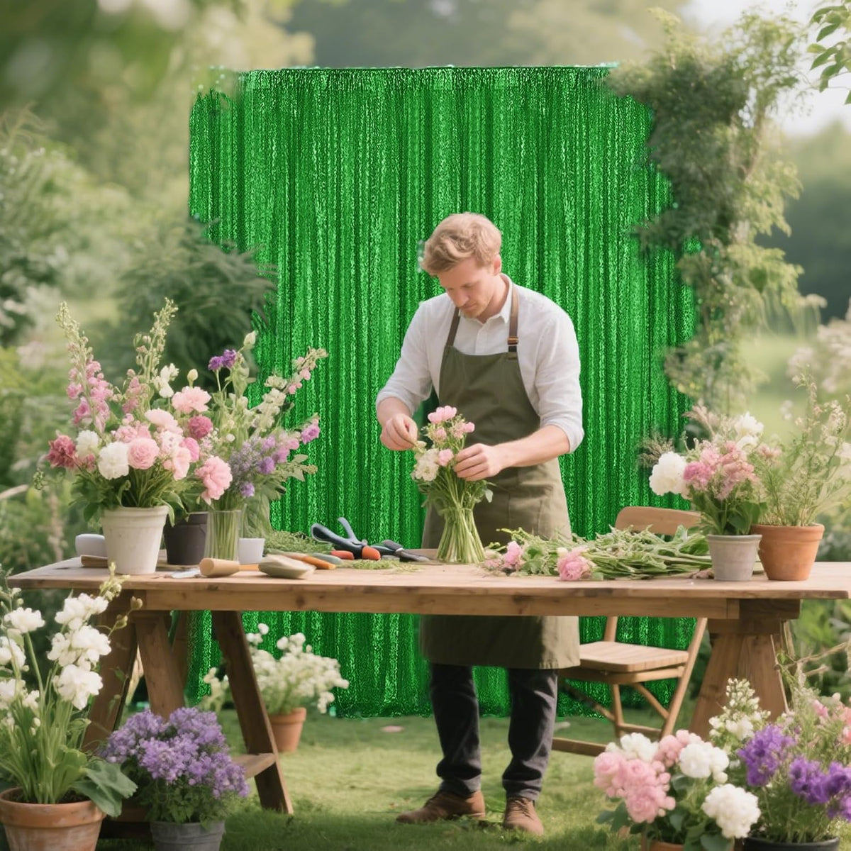 Green Sequin Backdrop Curtain 4 Pieces 2FTx8FT Glitter Photography Backdrop for Party Wedding