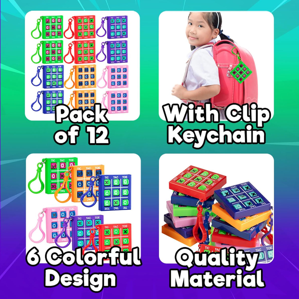 Mini Tic Tac Toe Keychain Games - (Bulk Pack of 12) 2-Inch Travel Tic-Tac-Toe Mini Board Game for