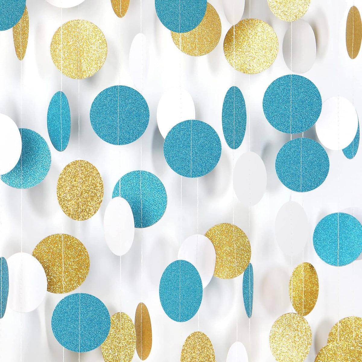 Teal-Turquoise White-Gold Party-Decorations Garland Streamers - 52Ft Woman Girl Birthday Paper