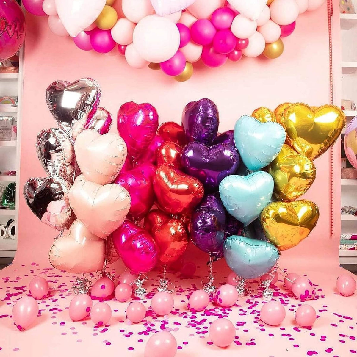 10Pcs Gold Foil Heart Shaped Balloons 18 Inch Mylar for Baby Shower, Wedding, Valentine Decorations