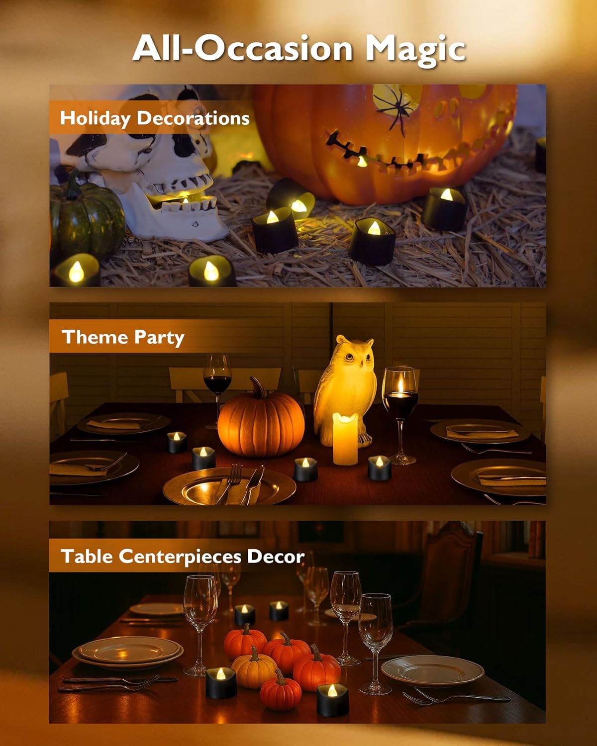 Homemory Black Tea Lights Candles Battery Operated, 200+Hour Flameless Flickering Fake Electric LED