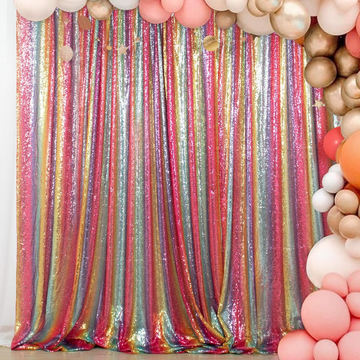 ShinyBeauty Rainbow Sequin Curtain Backdrop 5FTX10FT Sequin Wedding Backdrops for Photography