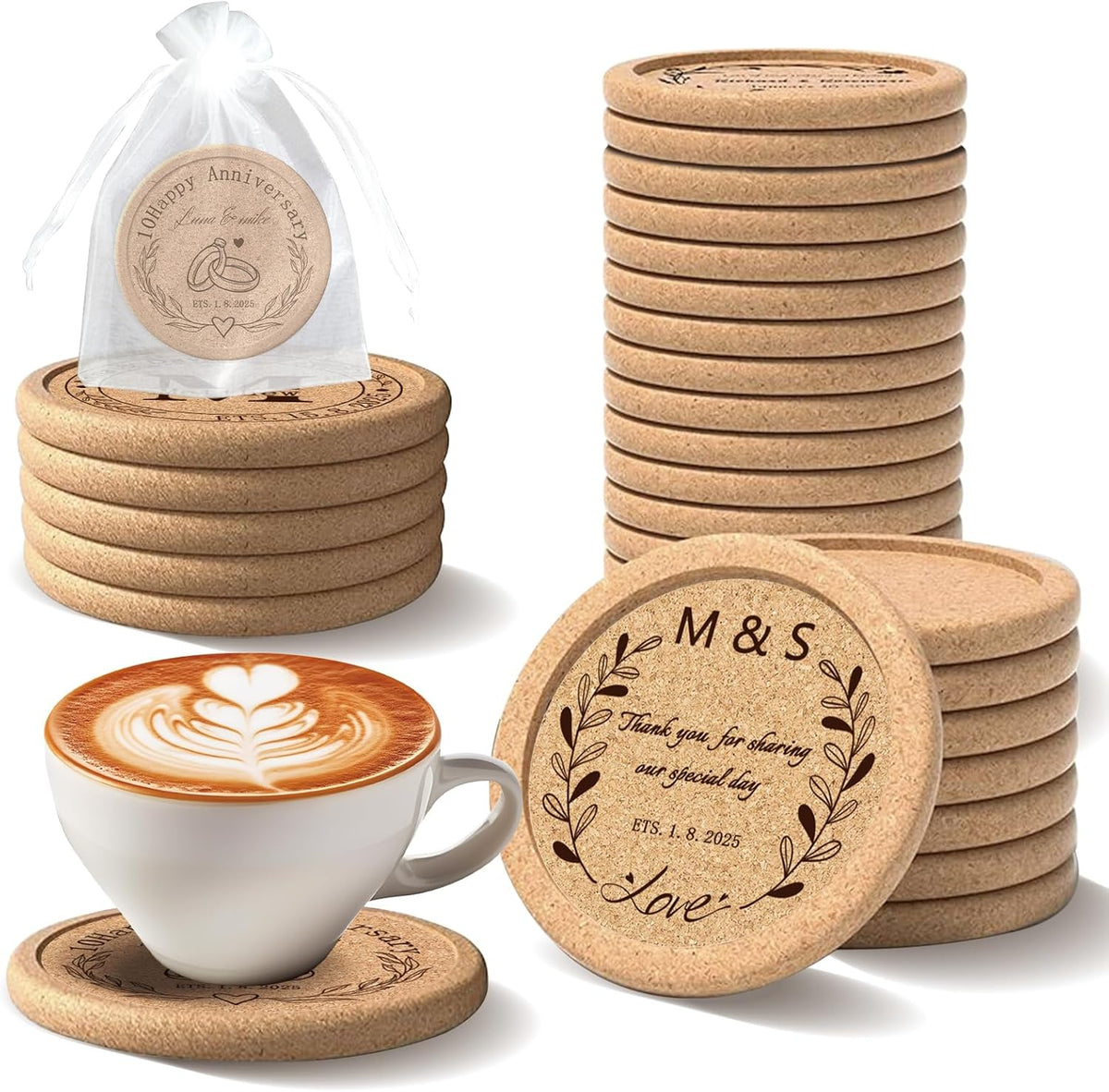 Custom Coasters Personalized Cork Coasters Bulk with Logo Wedding Personalized Cork Natural Wood