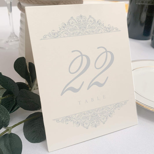 Paisley Wedding Table Numbers (Select Color/Quantity), Champagne, Silver, 1-75, Double Sided, Tent