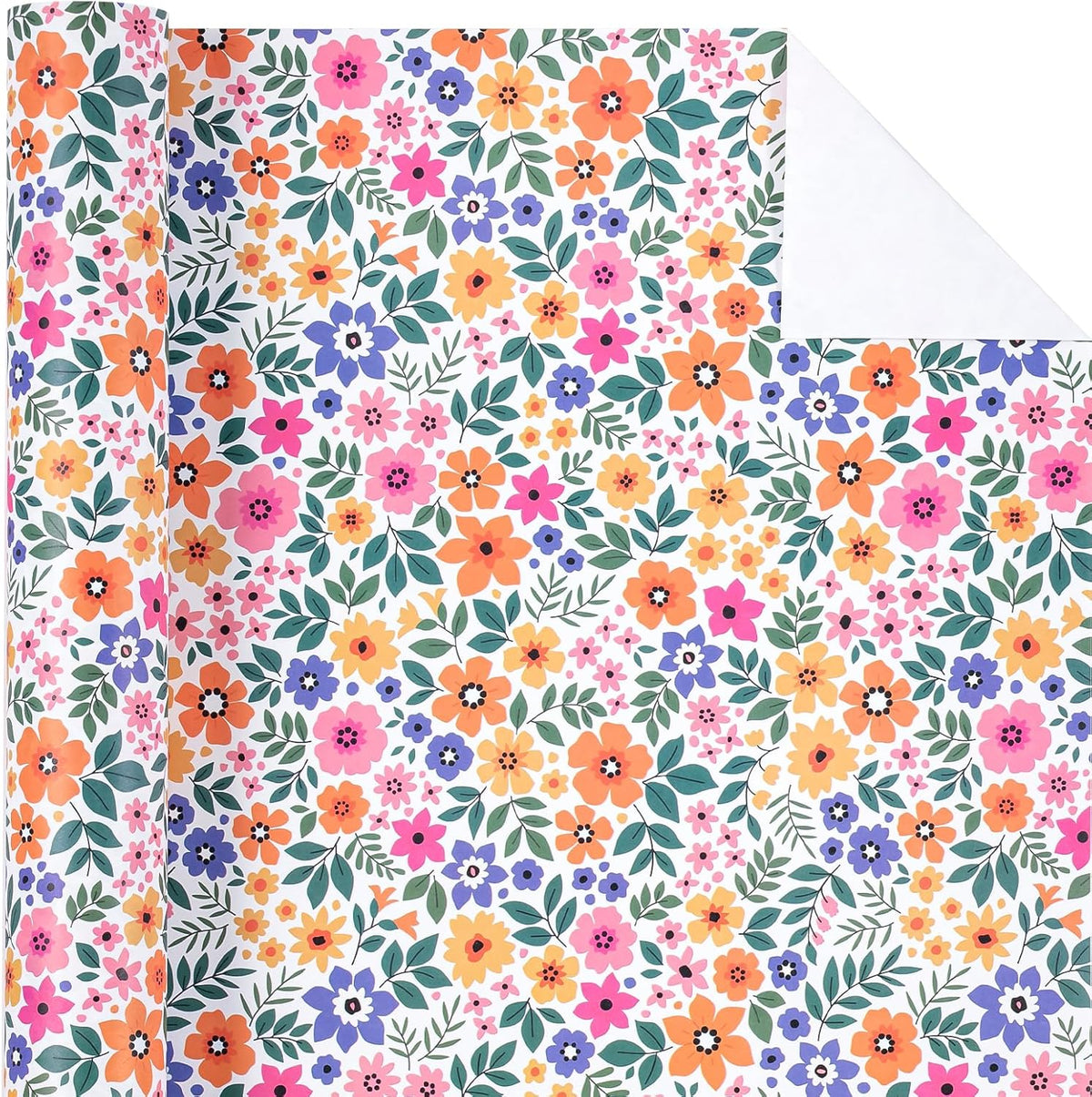 WRAPAHOLIC Kraft Floral Wrapping Paper Roll - Mini Roll - 17 Inch x 9.8 Feet - Ditsy Flower