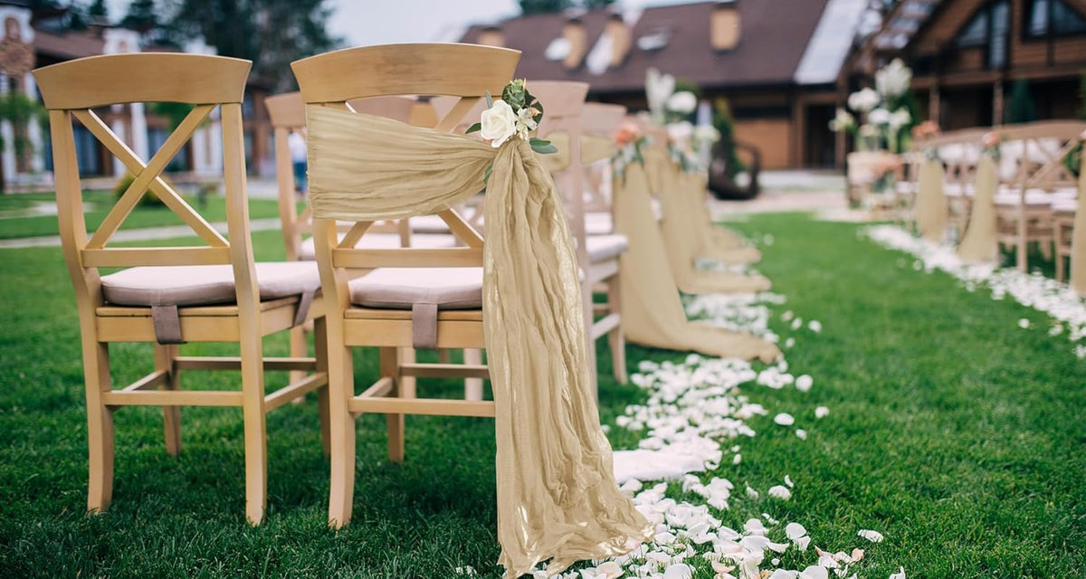 50 PCS Cheesecloth Chair Sashes, Bows Designed ChairSashes, 15.7x108 inch Chair Sashes for Aisle